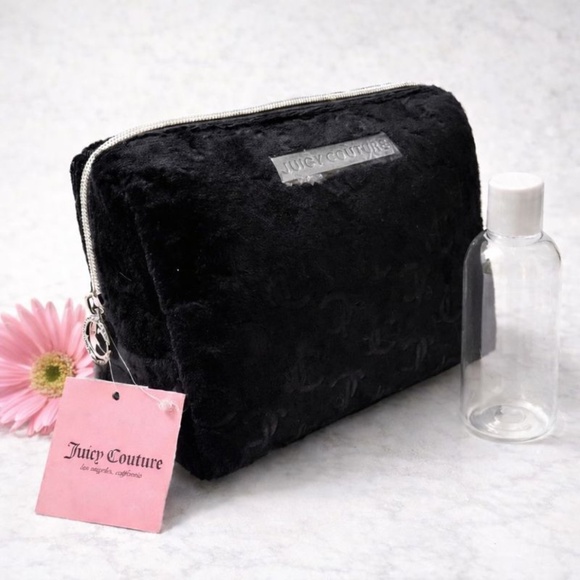 Juicy Couture Handbags - NWT Juicy Couture Black Velour Cosmetics Bag Embossed Logo Makeup Travel Case